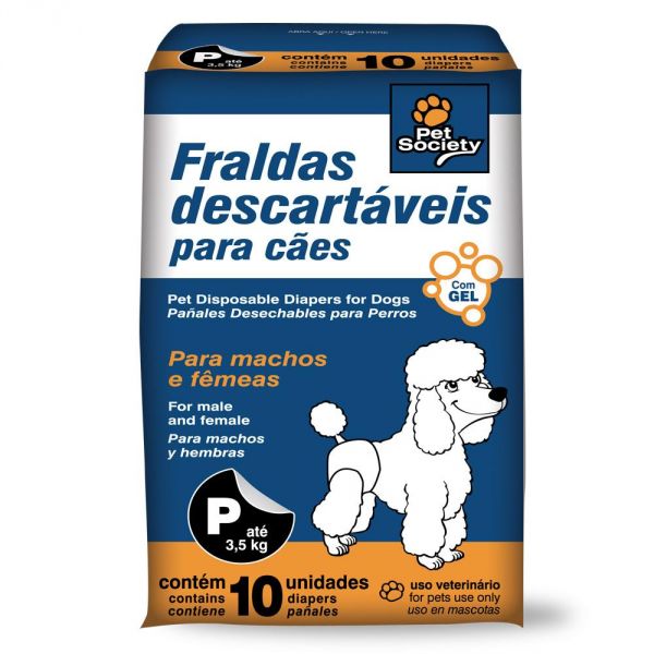 Fraldas Descartáveis Pet Society - P 10 UND